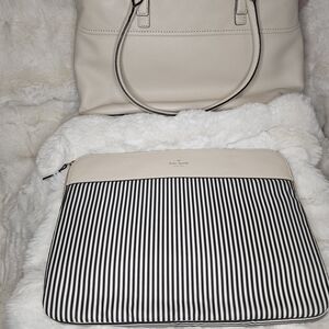Kate Spade Cream and Black Striped Laptop Bag